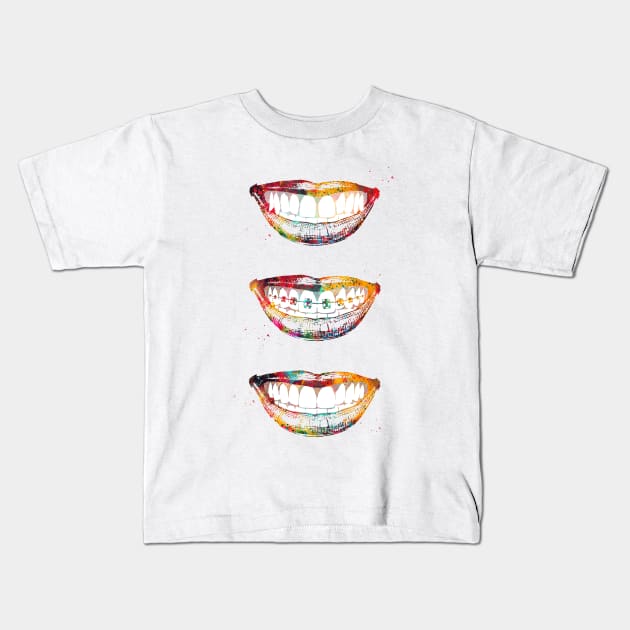 Before, with and after braces Kids T-Shirt by erzebeth